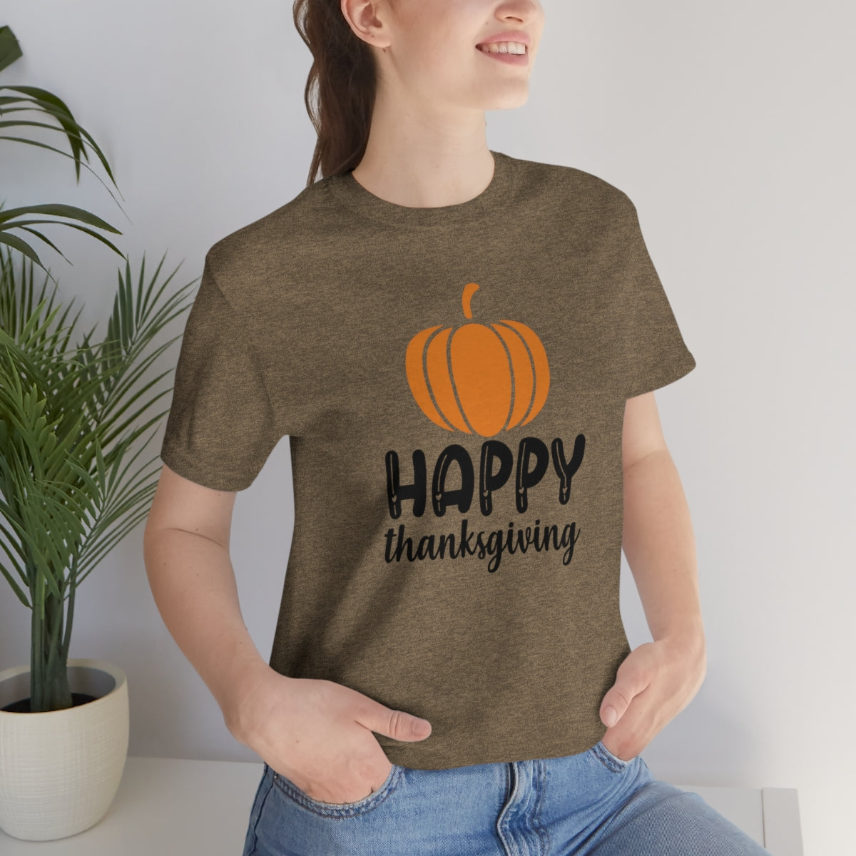 Happy Thanksgiving Pumpkin Tshirt Design | Thanksgiving TShirt | Thanksgiving T-Shirt | Thanksgiving Teeshirt Design on Unisex Jersey Short Sleeve Tee