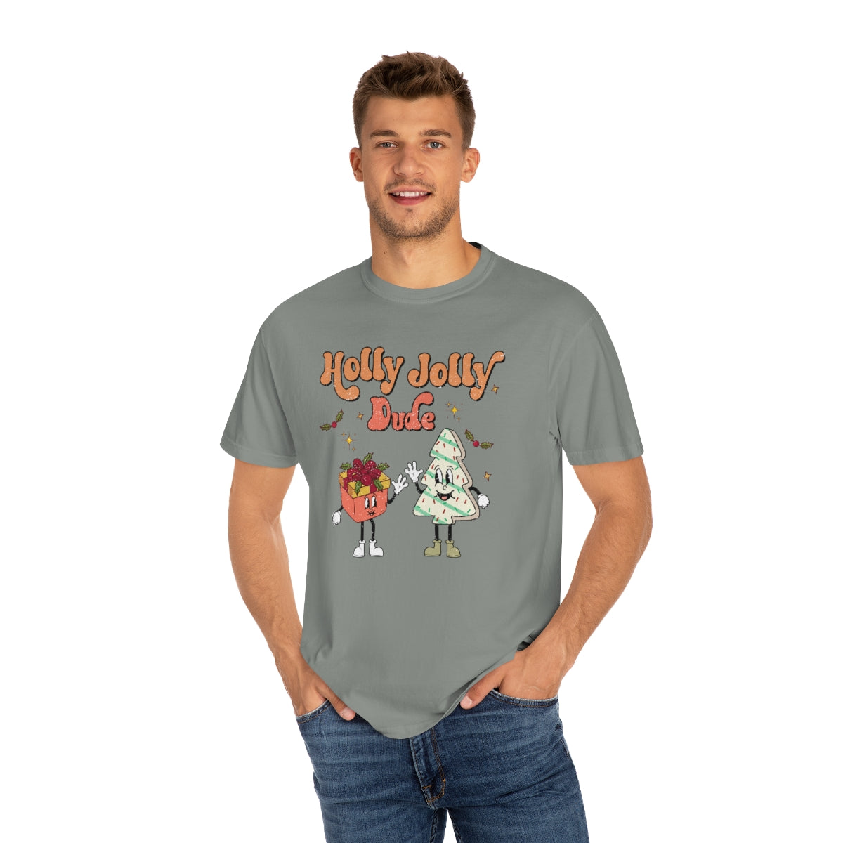 Holly Jolly Dude Retro Christmas Tshirt