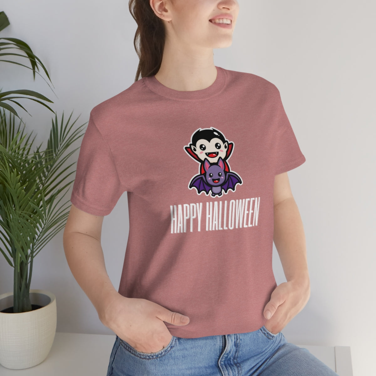 Dracula Bat Vampire Cute Happy Halloween Tshirt, Funny TShirt Design on Unisex Jersey Short Sleeve Tee