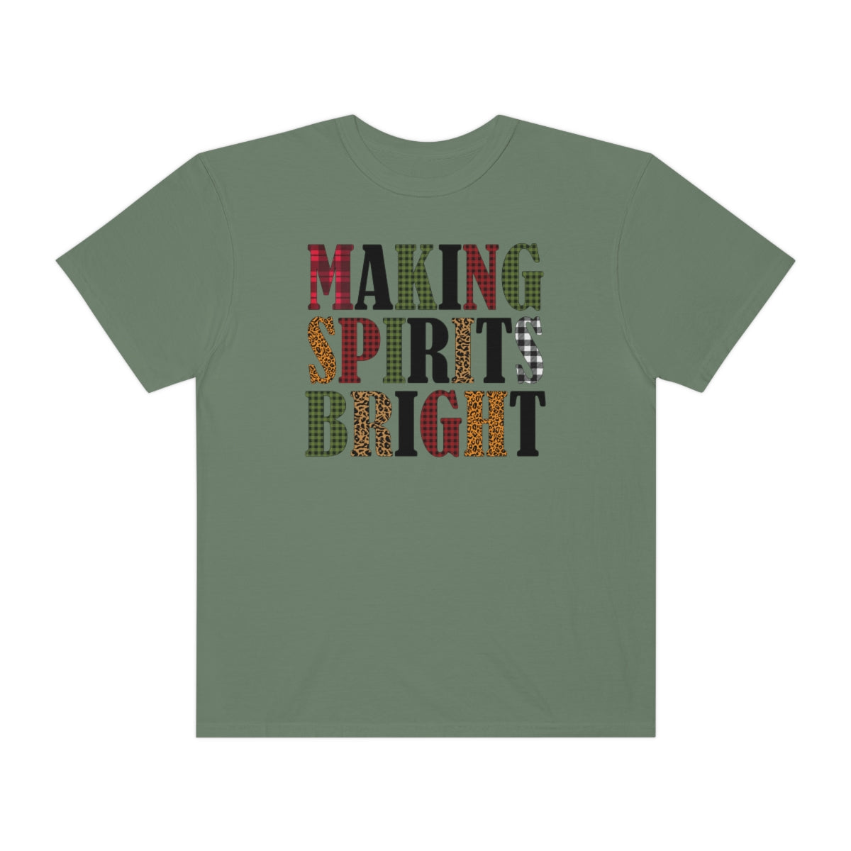 Making Spirits Bright Plaid Leopard Print Christmas Tshirt