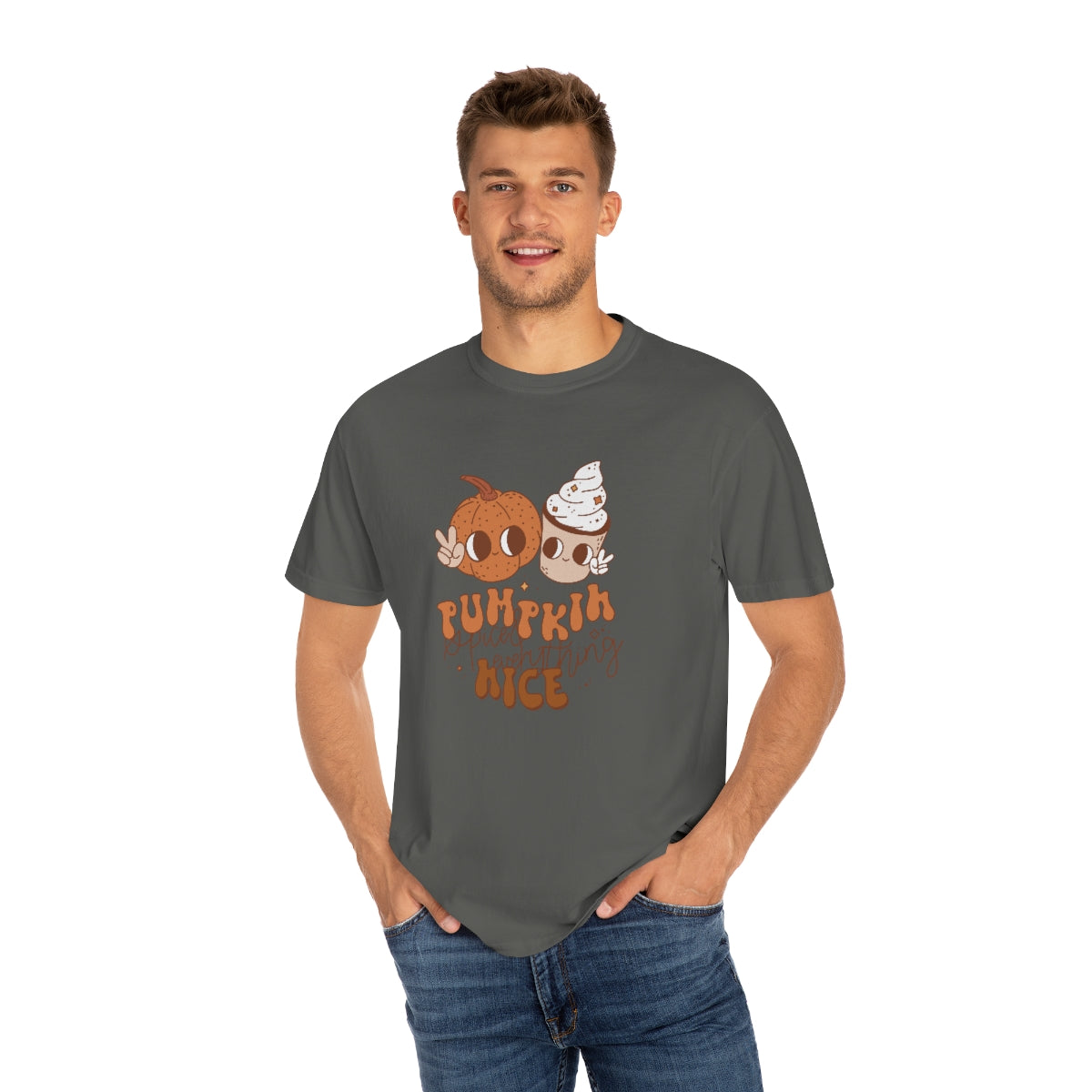 Pumpkin Spice Everything Cute Coffee & Pumpkin Halloween Design, Halloween Tshirt, Funny Tshirt Design on Unisex Garment-Dyed T-shirt