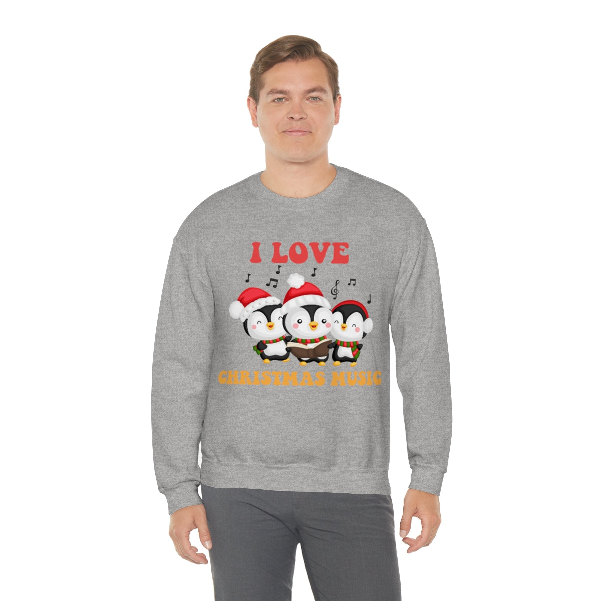 Cute I Love Christmas Music Singing Caroling Penguins Xmas Holiday Sweatshirt