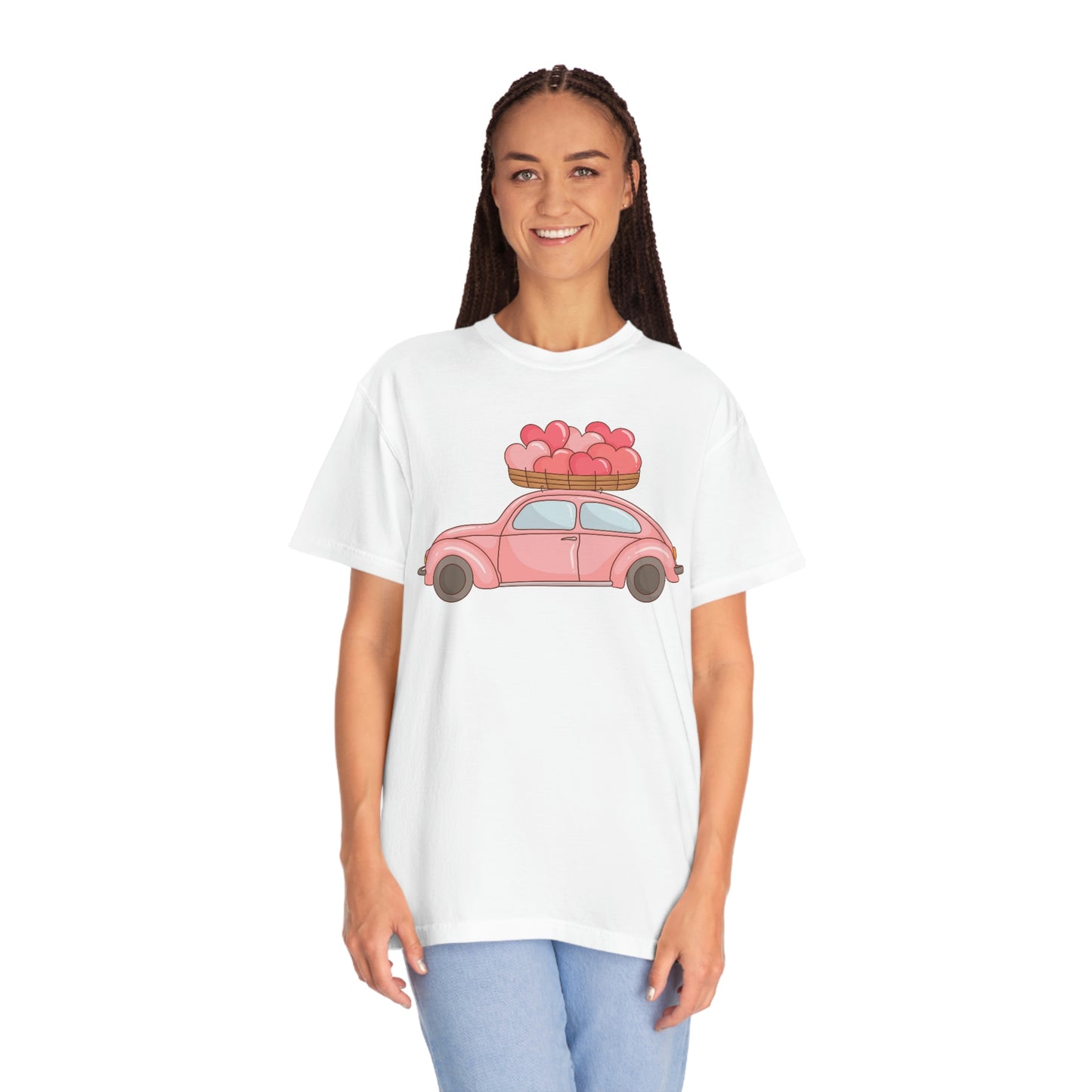 Cute Beetle Car Retro Car Bug with Hearts Valentines Day Tshirt