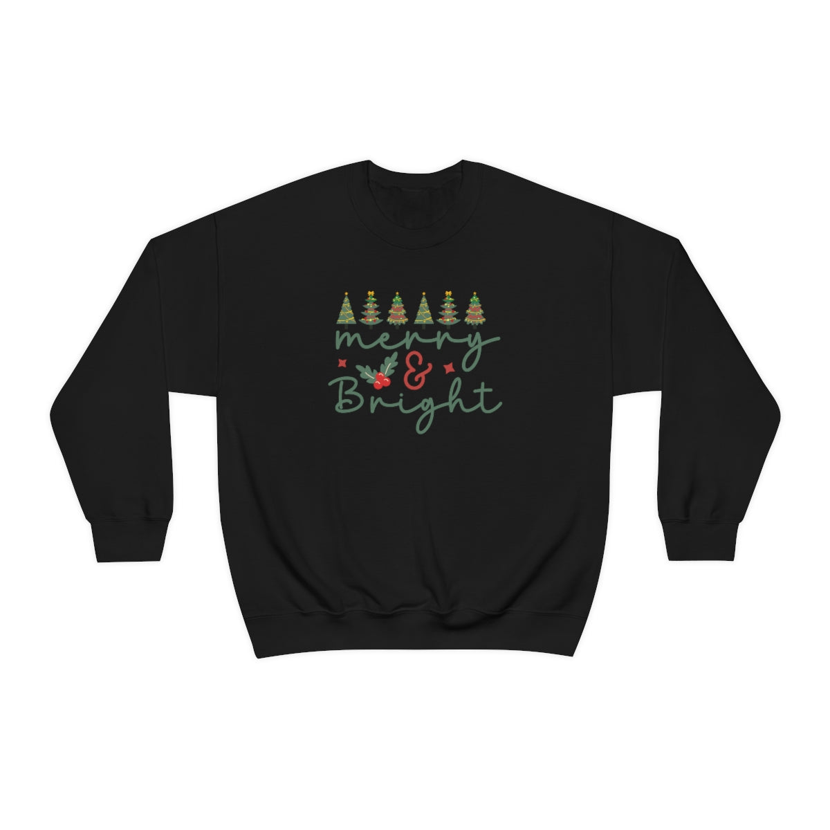 Cute Merry & Bright Christmas Trees Lights Xmas Holiday Sweatshirt