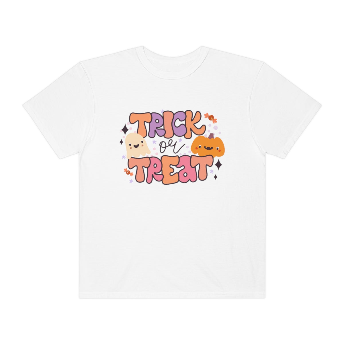 Trick or Treat Pumpkin Halloween Design, Halloween Tshirt, Funny Tshirt Design on Unisex Garment-Dyed T-shirt