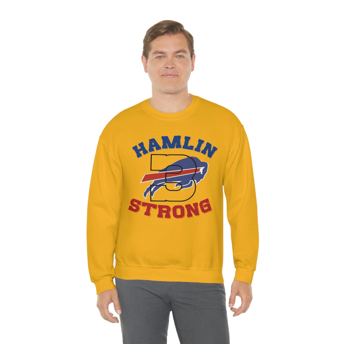 Hamlin Strong #3 Damar Hamlin Buffalo Bills Logo Crewneck Sweatshirt