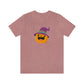 Pumpkin with Purple Hat Happy Halloween Tshirt, Funny Halloween T-Shirt Design on Unisex Jersey Short Sleeve Tee