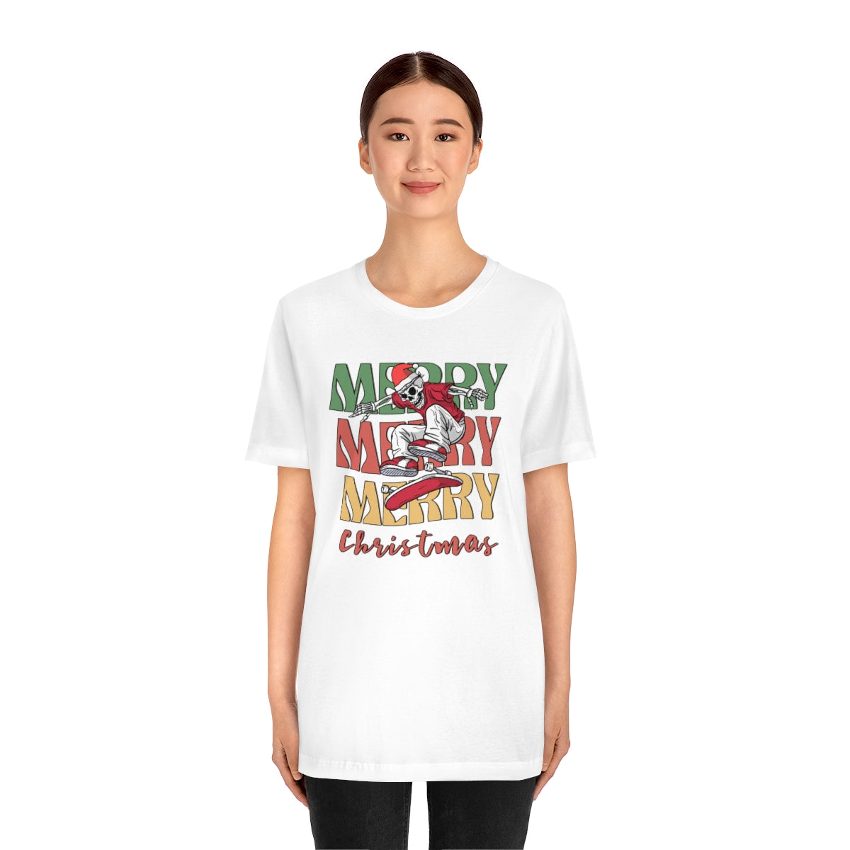 Merry Christmas Skeleton Skateboarding Retro Christmas Tshirt