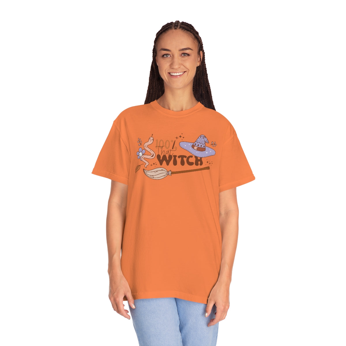 100% that Witch Cute Retro Lettering Design, Halloween Tshirt, Funny Tshirt Design on Unisex Garment-Dyed T-shirt