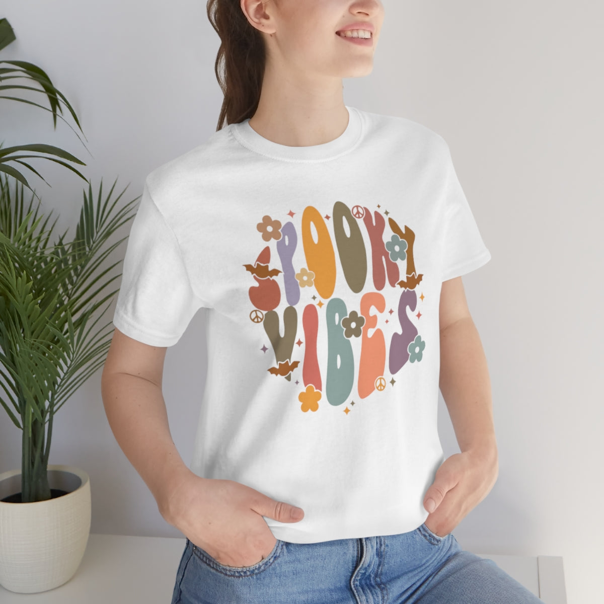 Spooky Vibes Retro Letters TShirt, Funny Shirt, Halloween Lover Gift on Unisex Jersey Short Sleeve Tee