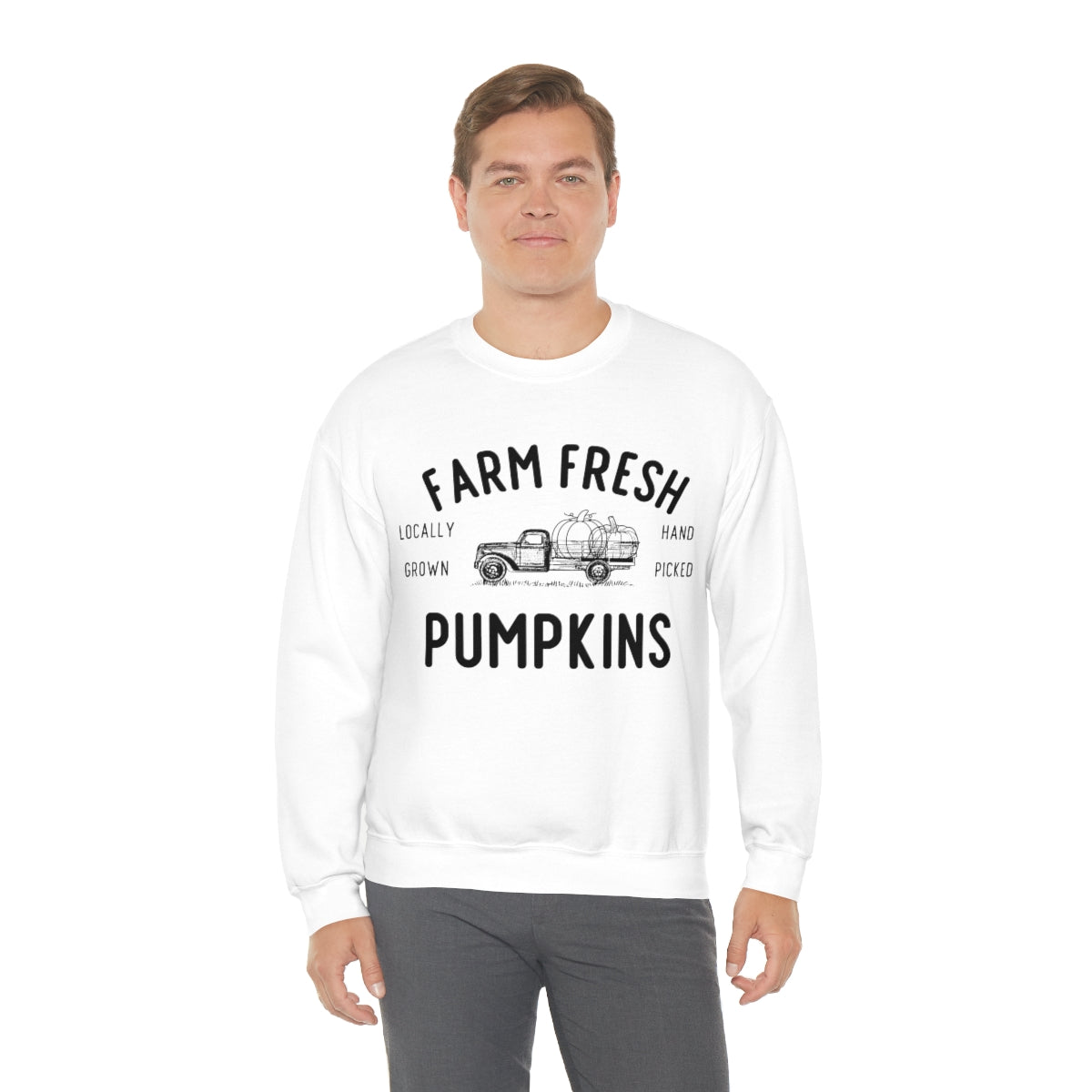 Farm Fresh Pumpkin Sweatshirt, Halloween Crewneck Sweatshirt, Halloween Sweater, Spooky Season, Fall Theme on Unisex Heavy Blend™ Crewneck Sweatshirt