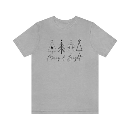 Merry & Bright Delicate Style Lettering Christmas Cute Xmas Holiday Tshirt