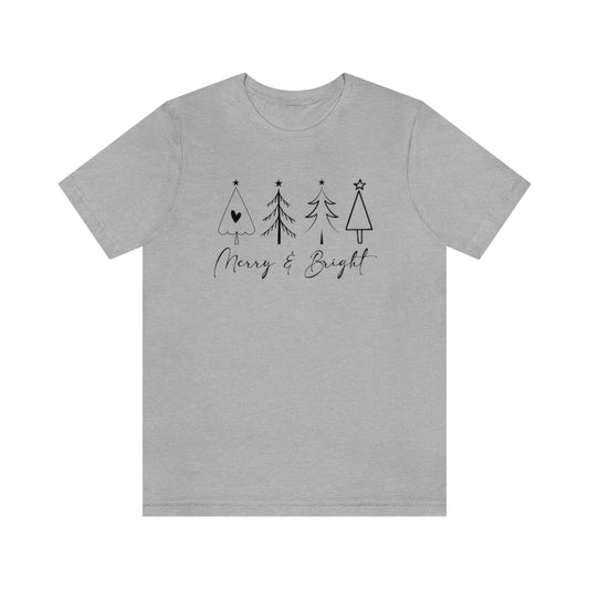 Merry & Bright Delicate Style Lettering Christmas Cute Xmas Holiday Tshirt