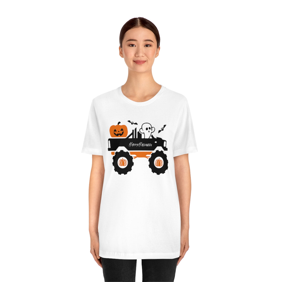 Big Rig Ghost Happy Halloween, Pumpkin Tshirt, Funny TShirt Design on Unisex Jersey Short Sleeve Tee