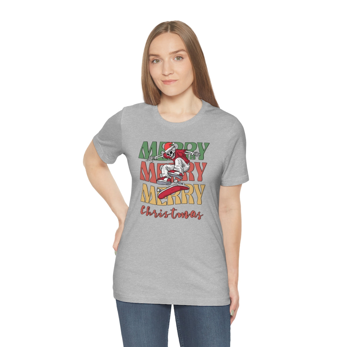 Merry Christmas Skeleton Skateboarding Retro Christmas Tshirt