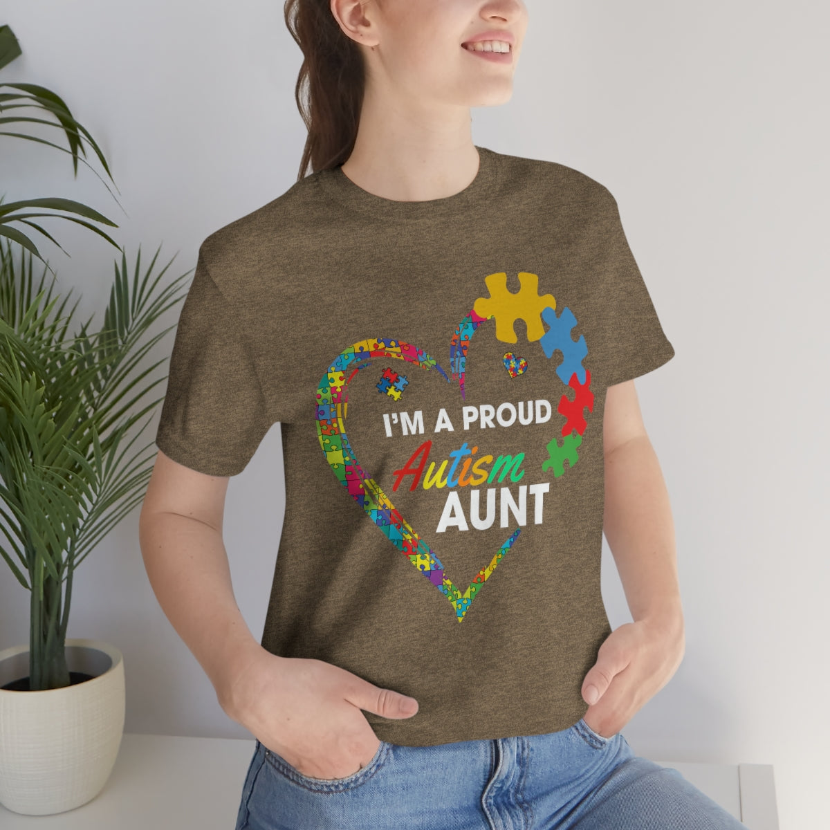 Proud Autism Aunt Heart Puzzle Pieces Tshirt