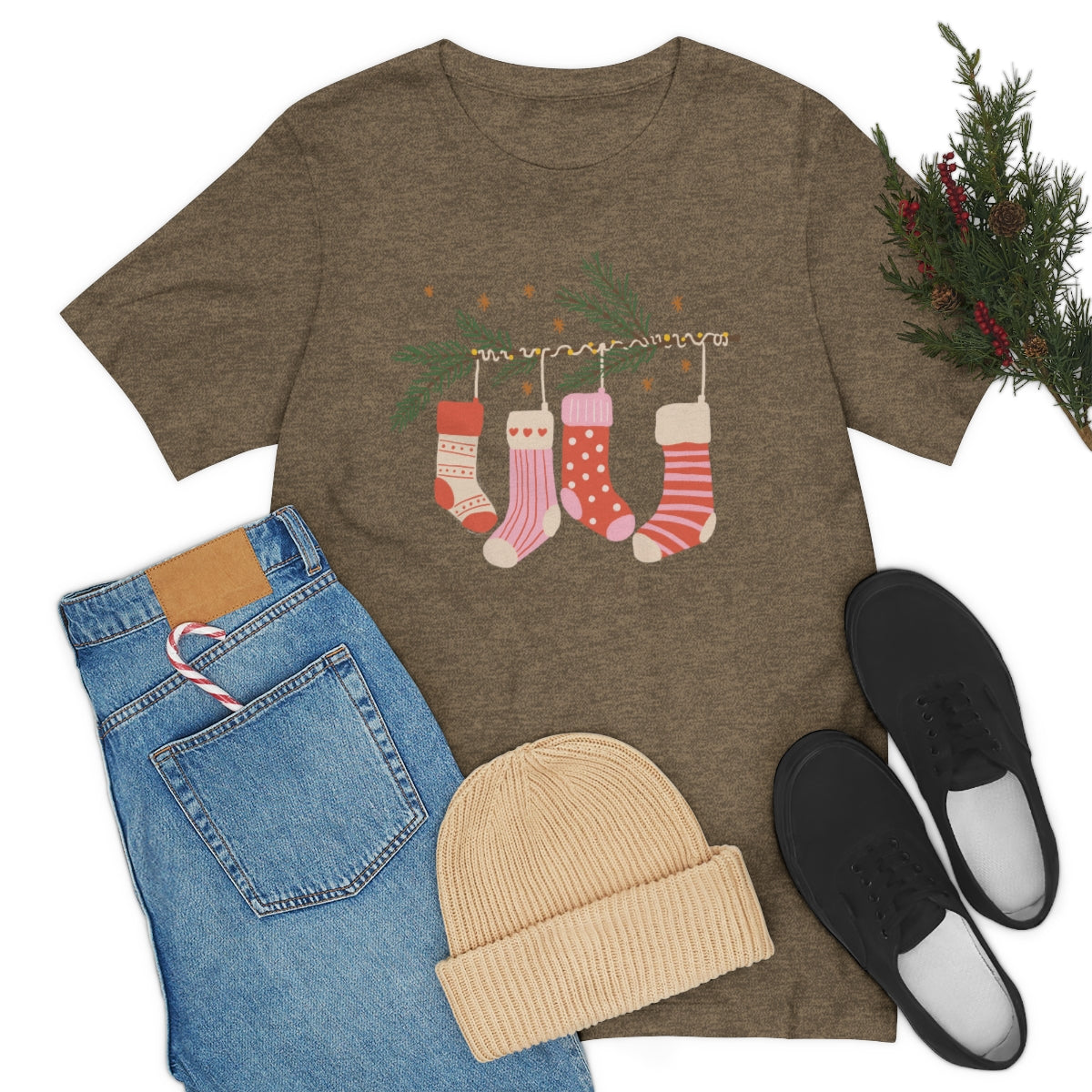 Be Merry & Bright Stockings Christmas Tshirt