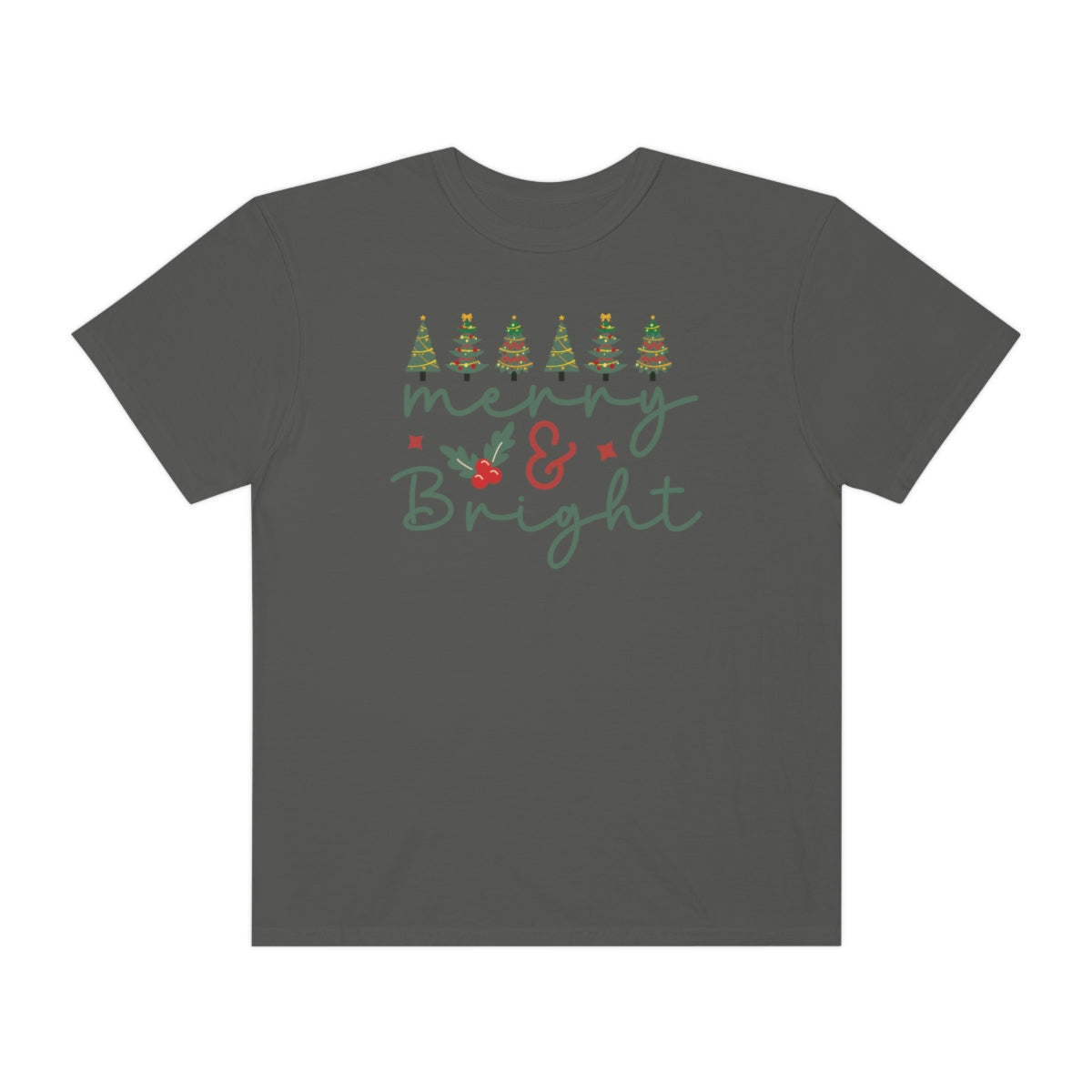 Merry & Bright Cute Words & Trees Christmas Holiday Tshirt