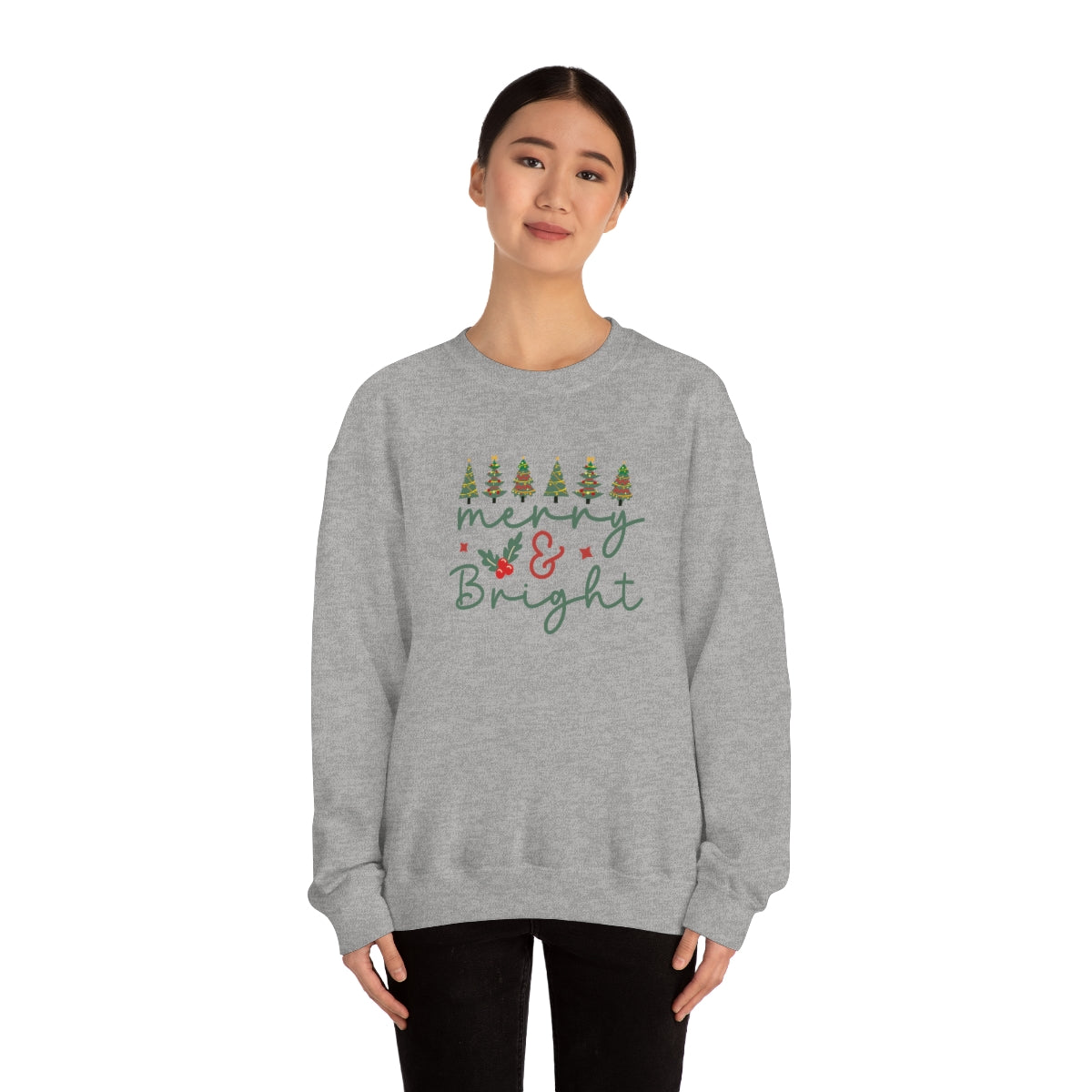 Cute Merry & Bright Christmas Trees Lights Xmas Holiday Sweatshirt