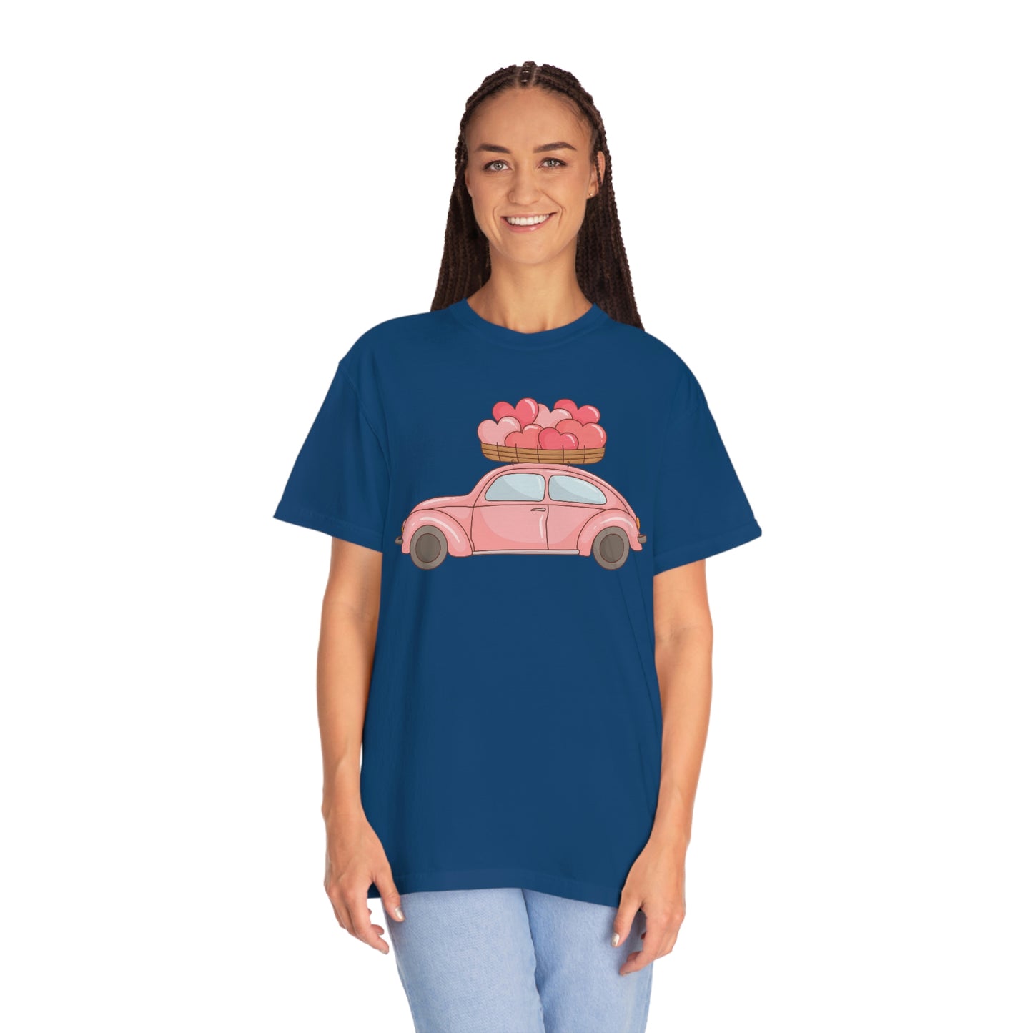 Cute Beetle Car Retro Car Bug with Hearts Valentines Day Tshirt