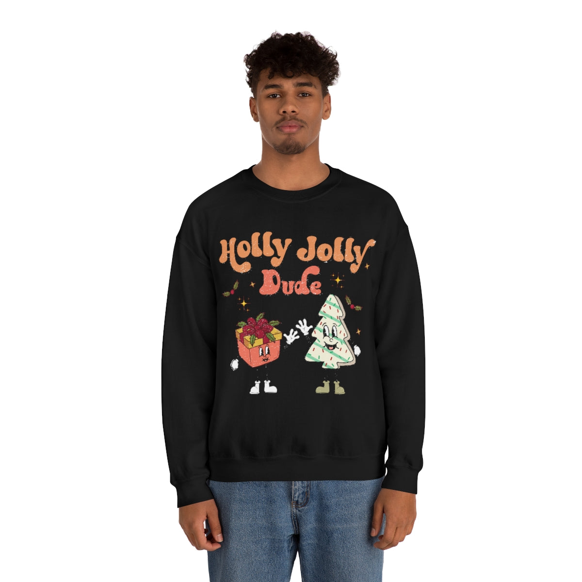 Holly Jolly Dude Groovy Retro Vintage Style Christmas Xmas Holiday Sweatshirt