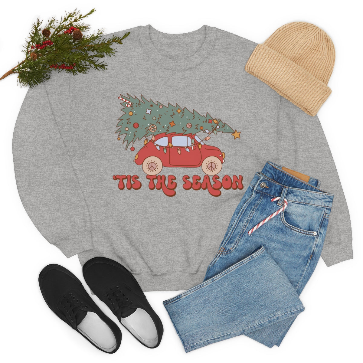 Tis the Season Groovy VW Bug Christmas Xmas Holiday Sweatshirt