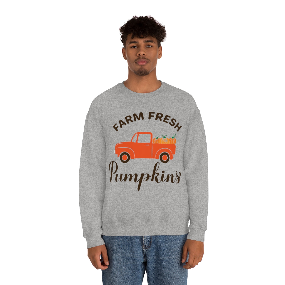 Farm Fresh Pumpkin Sweatshirt, Halloween Crewneck Sweatshirt, Halloween Sweater, Spooky Season, Fall Theme on Unisex Heavy Blend™ Crewneck Sweatshirt