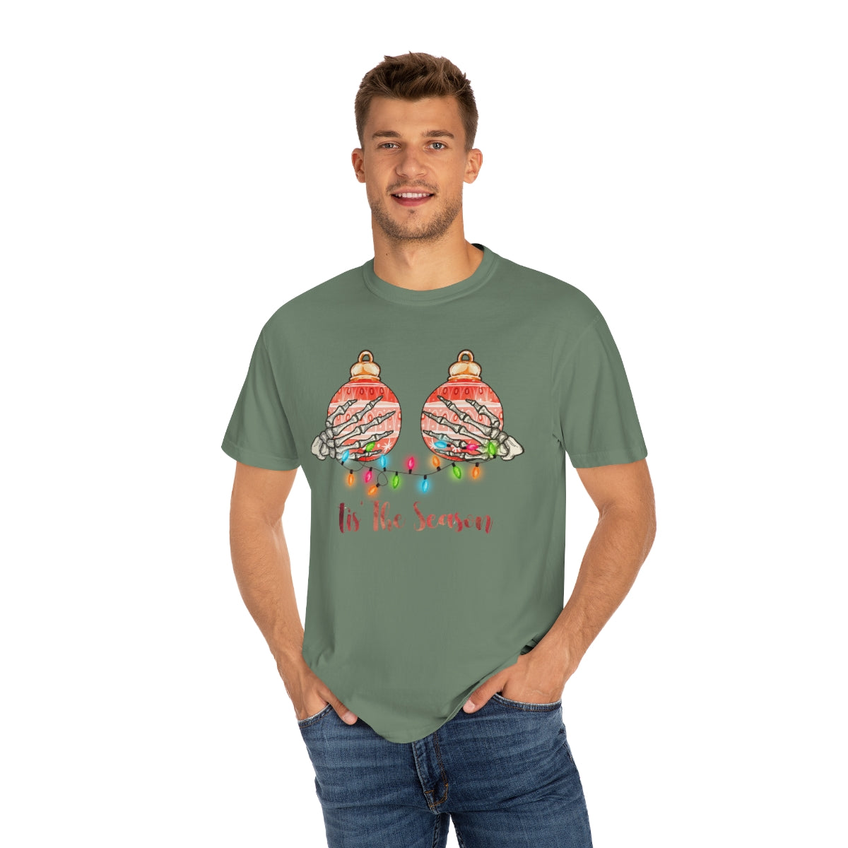 Tis the Season Christmas Ornaments on Breasts Holiday Tshirt