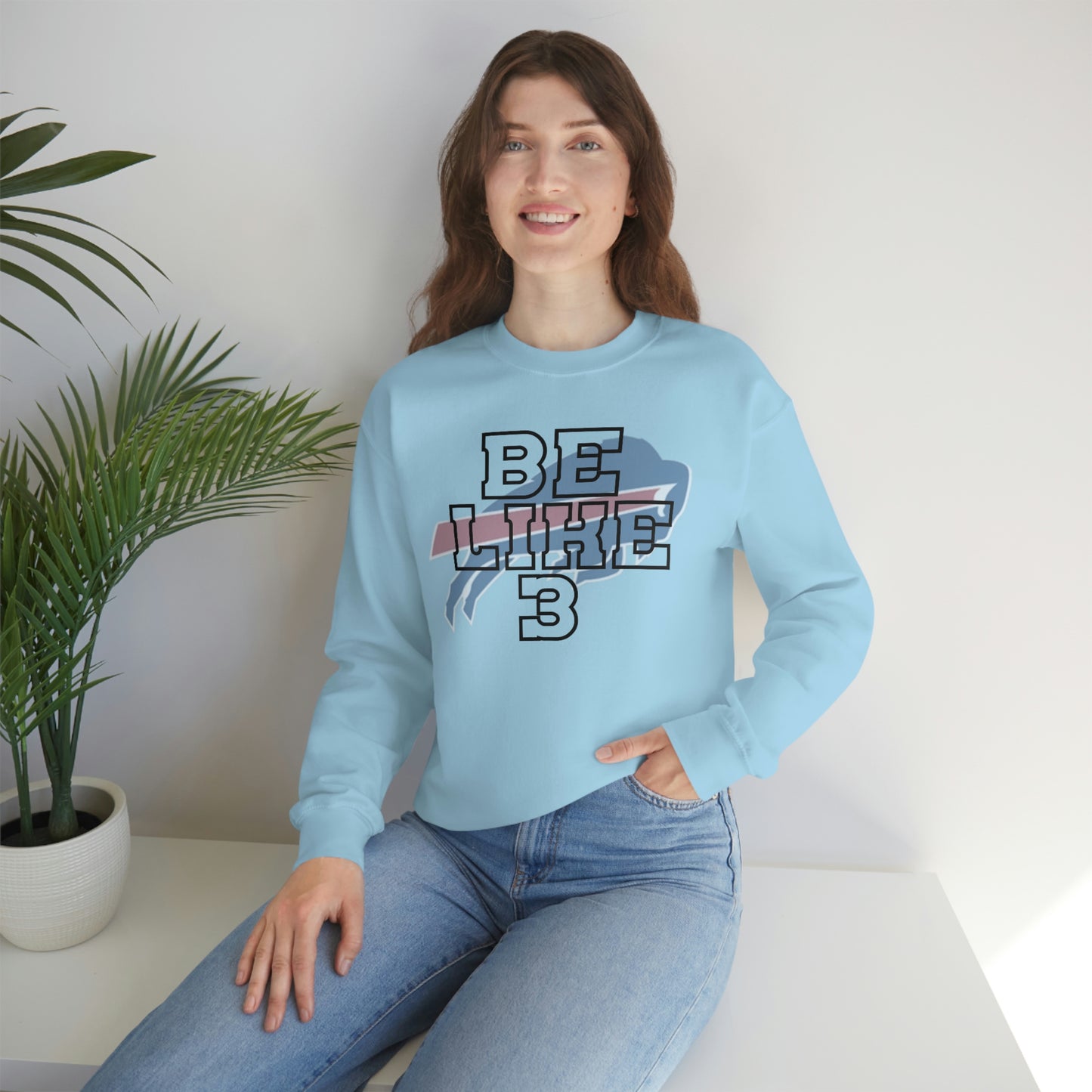 Be Like #3 Damar Hamlin Black Outline Buffalo Bills Logo Crewneck Sweatshirt