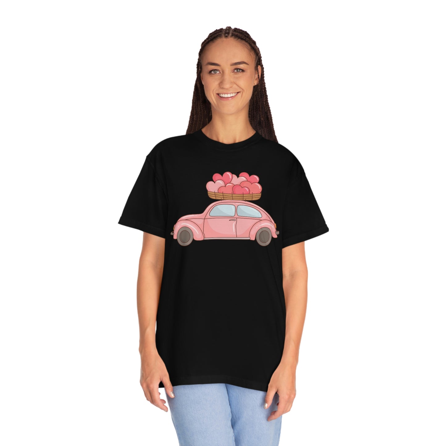 Cute Beetle Car Retro Car Bug with Hearts Valentines Day Tshirt