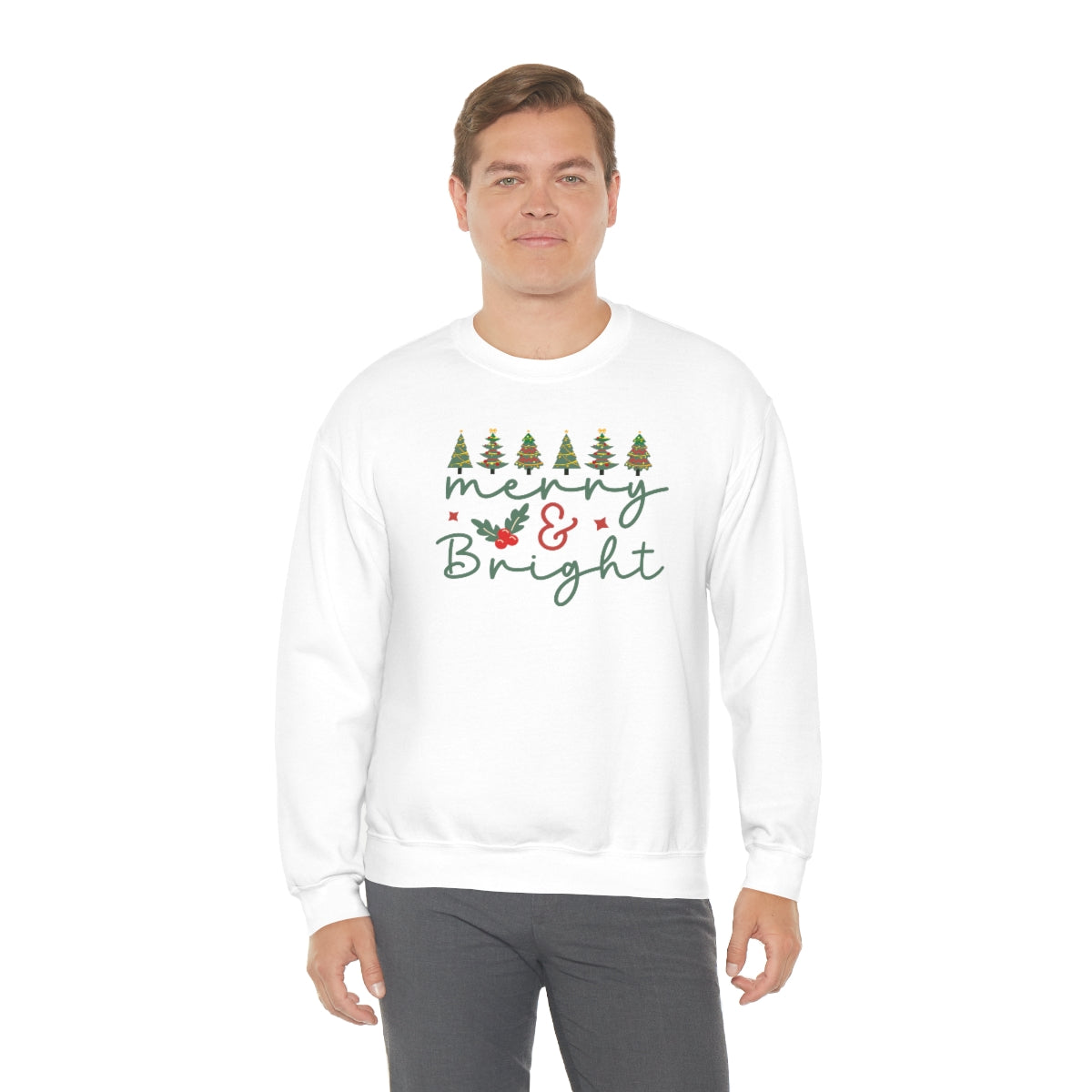 Cute Merry & Bright Christmas Trees Lights Xmas Holiday Sweatshirt