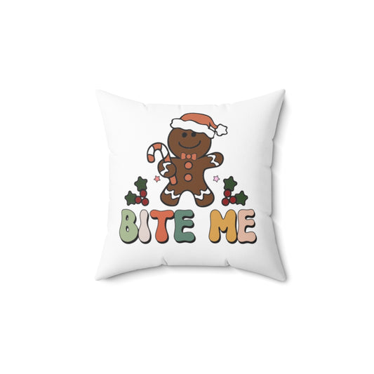 Bite Me Cute Gingerbread Man Cookie Christmas Pillow