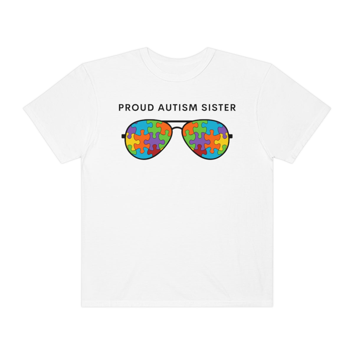 Proud Autism Sister Sunglasses Puzzle Pieces Autism Awareness Tshirt