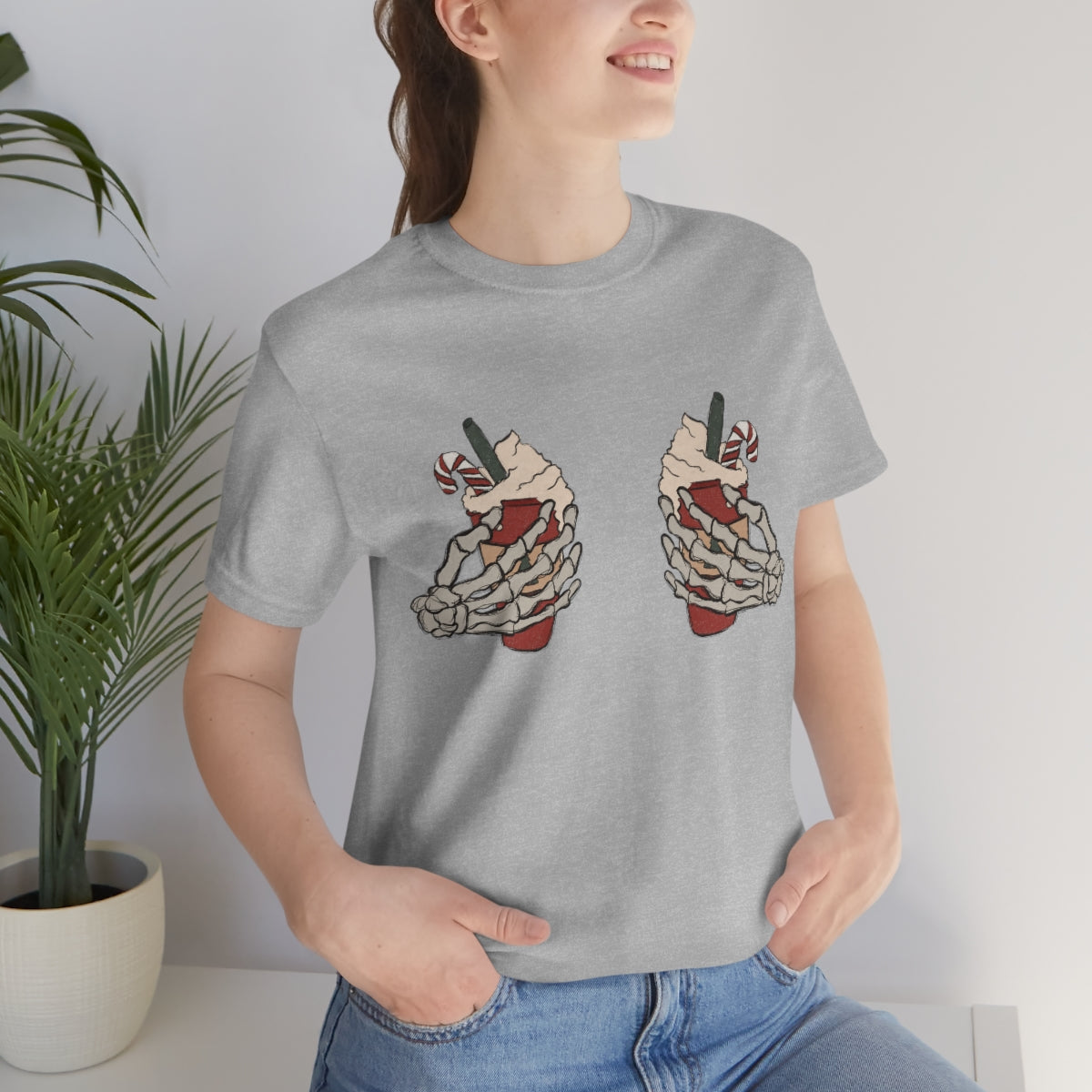 Skeleton Hands Starbucks Cups Breasts Funny Christmas Holiday Tshirt