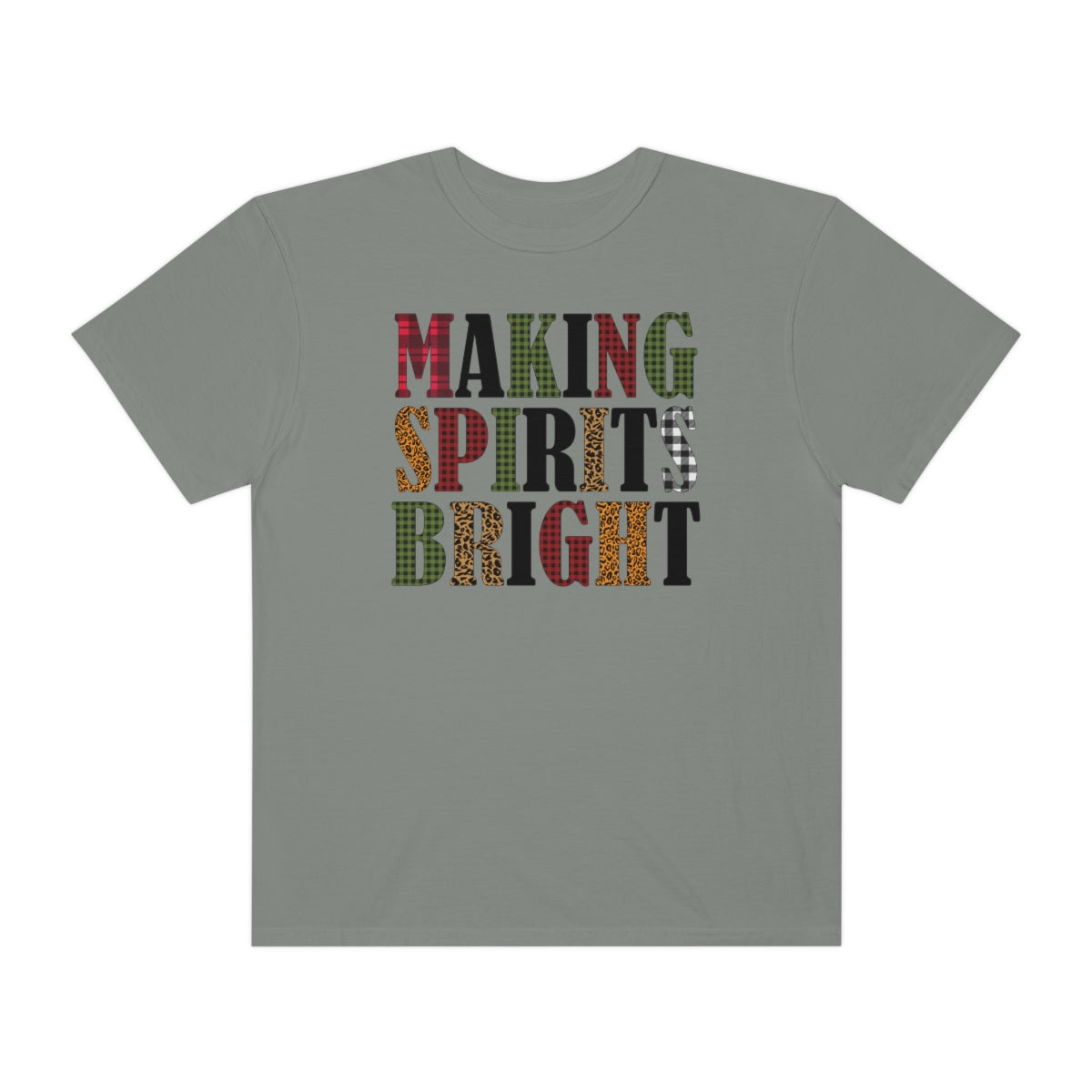 Making Spirits Bright Plaid Leopard Print Christmas Tshirt