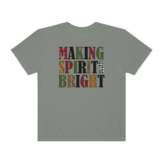 Making Spirits Bright Plaid Leopard Print Christmas Tshirt