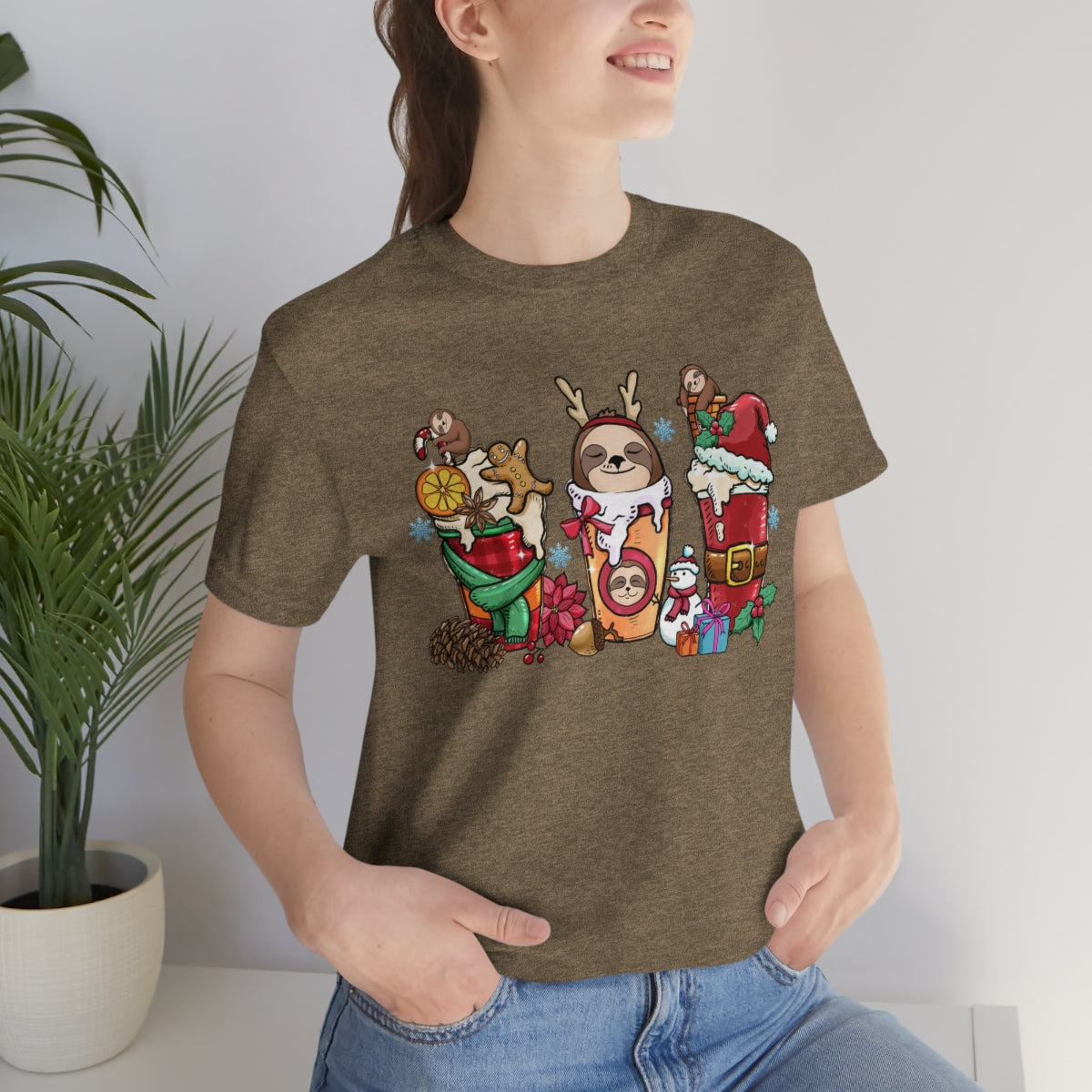 Cute Sloth Christmas Coffee Cup Xmas Tshirt