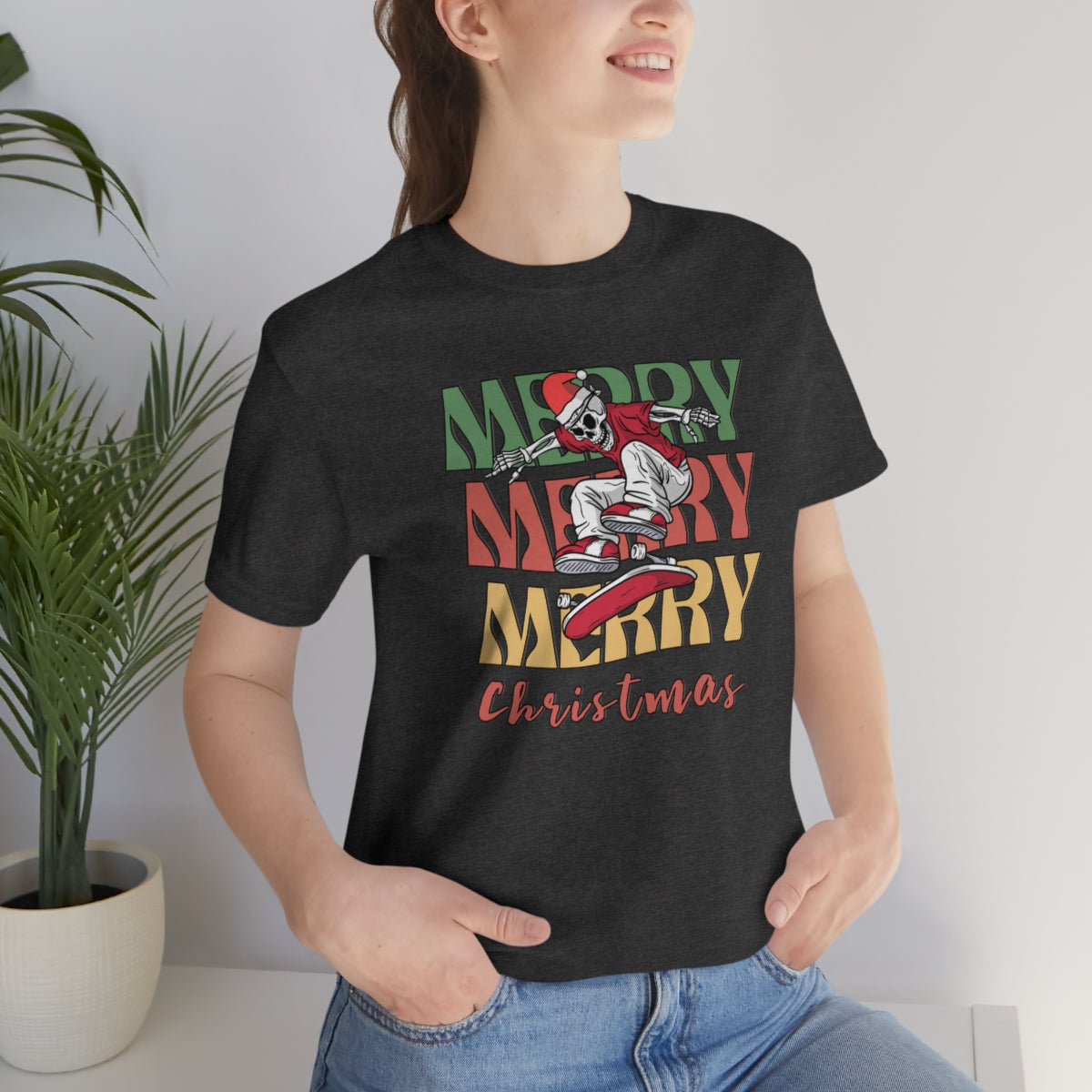 Merry Christmas Skeleton Skateboarding Retro Christmas Tshirt