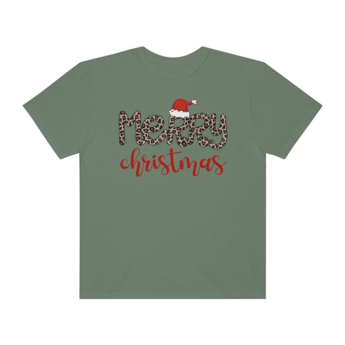 Merry Christmas Leopard Santa Hat Christmas Tshirt