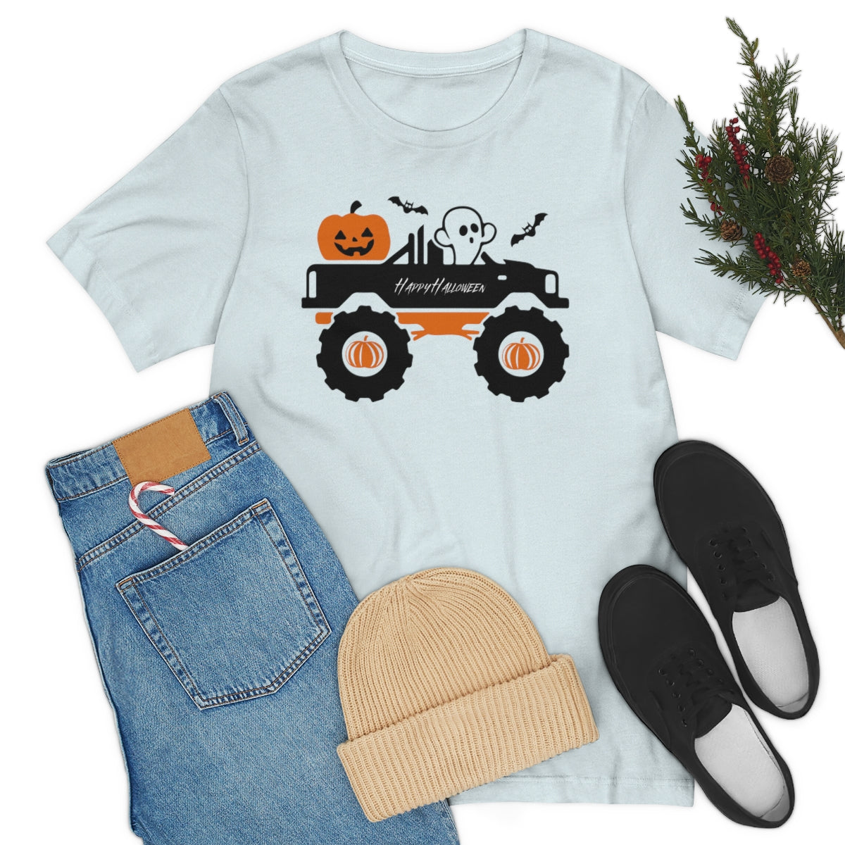 Big Rig Ghost Happy Halloween, Pumpkin Tshirt, Funny TShirt Design on Unisex Jersey Short Sleeve Tee