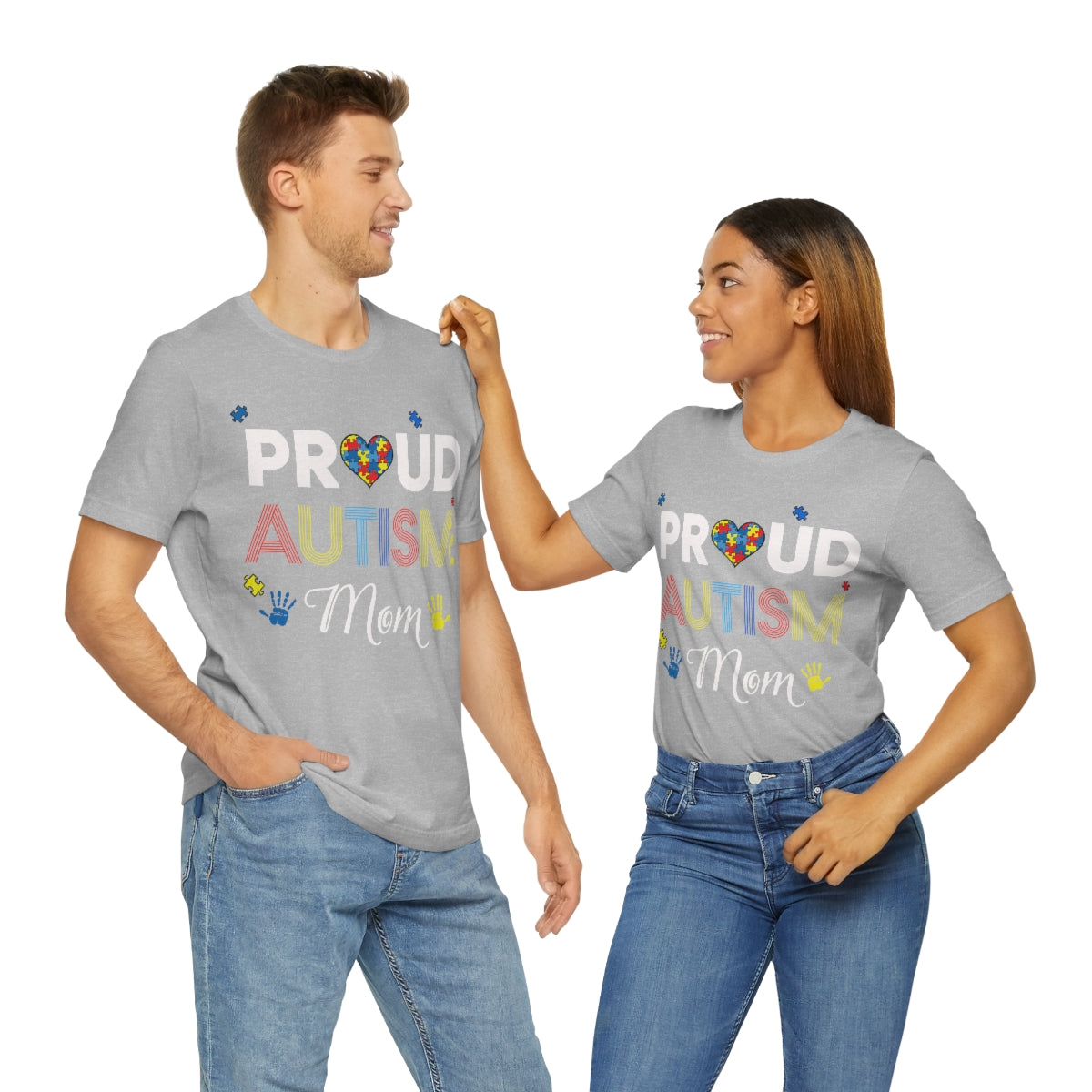 Proud Autism Mom with Handprints Puzzle Pieces Tshirt