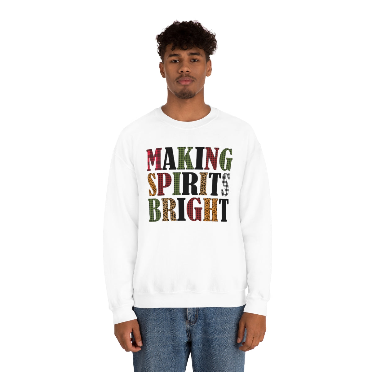 Making Spirits Bright Plaid Lettering Christmas Sweatshirt