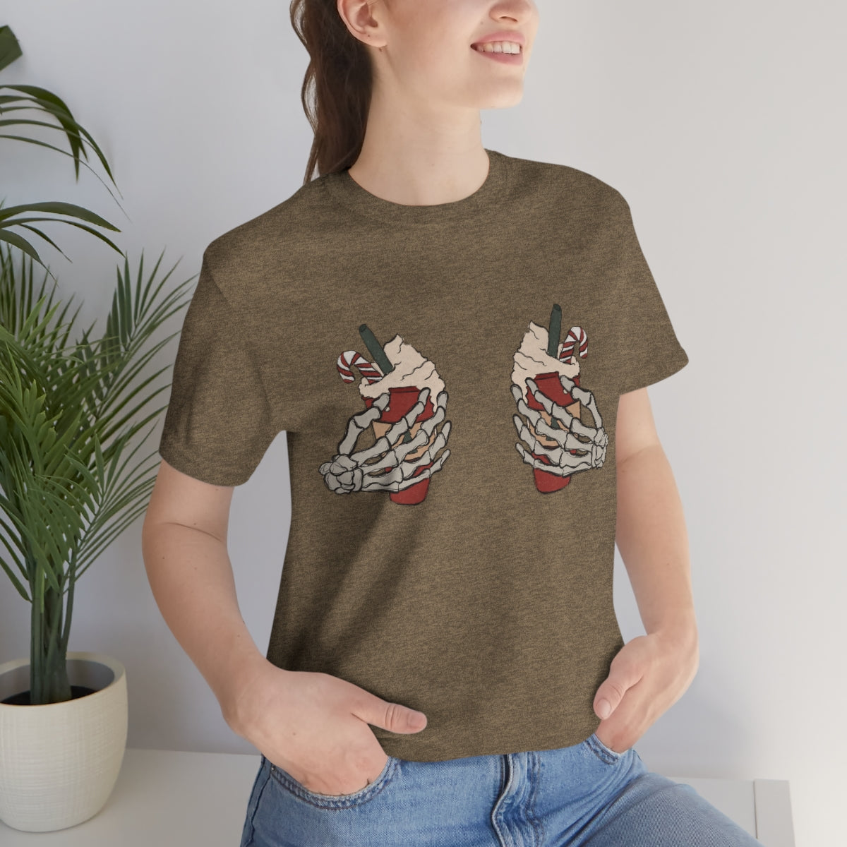 Skeleton Hands Starbucks Cups Breasts Funny Christmas Holiday Tshirt