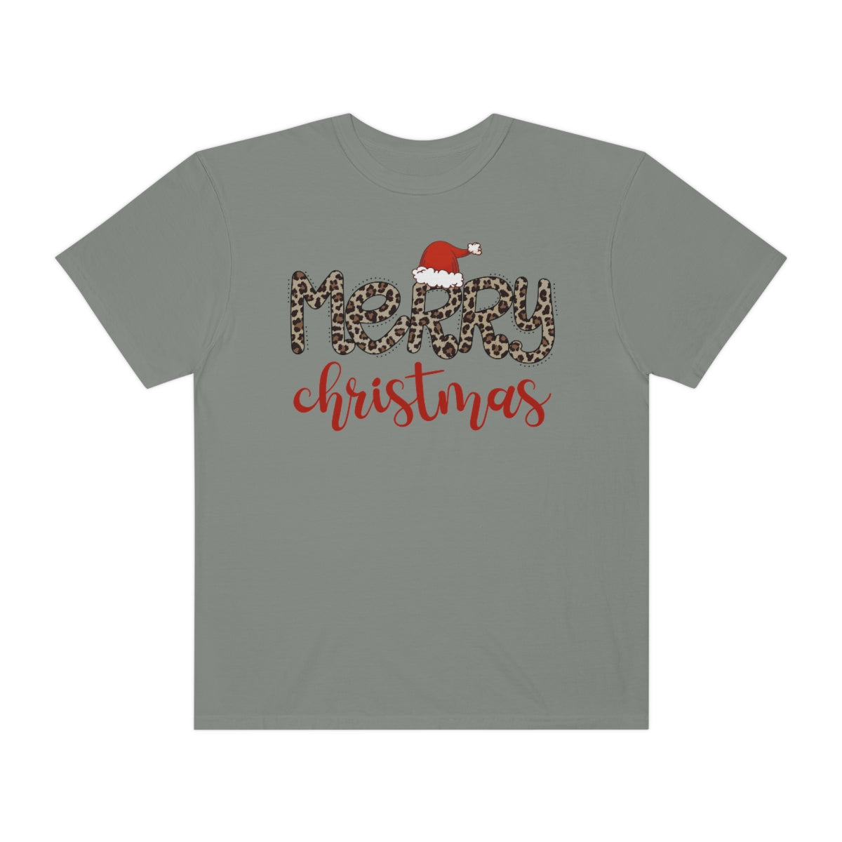 Merry Christmas Leopard Santa Hat Christmas Tshirt