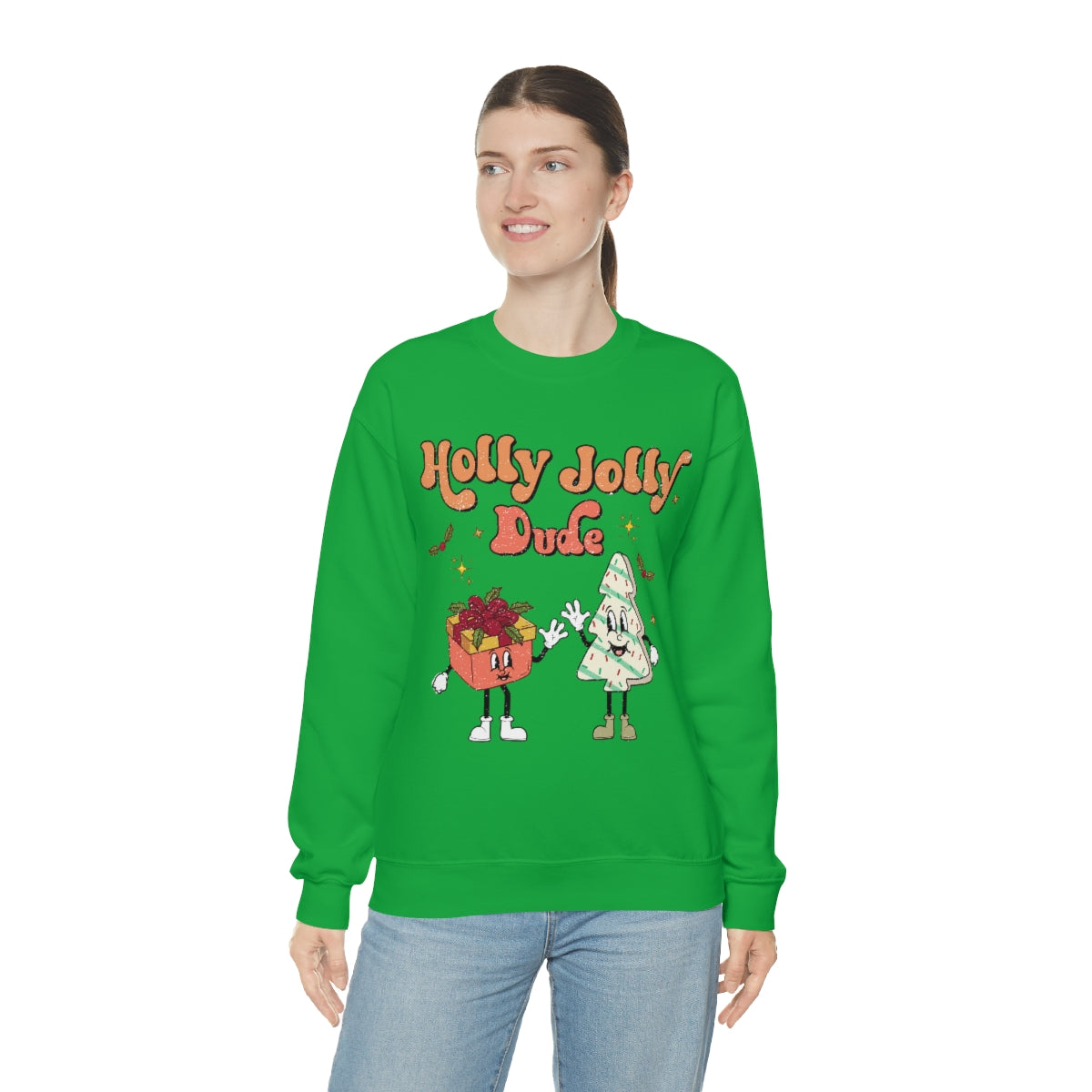 Holly Jolly Dude Groovy Retro Vintage Style Christmas Xmas Holiday Sweatshirt