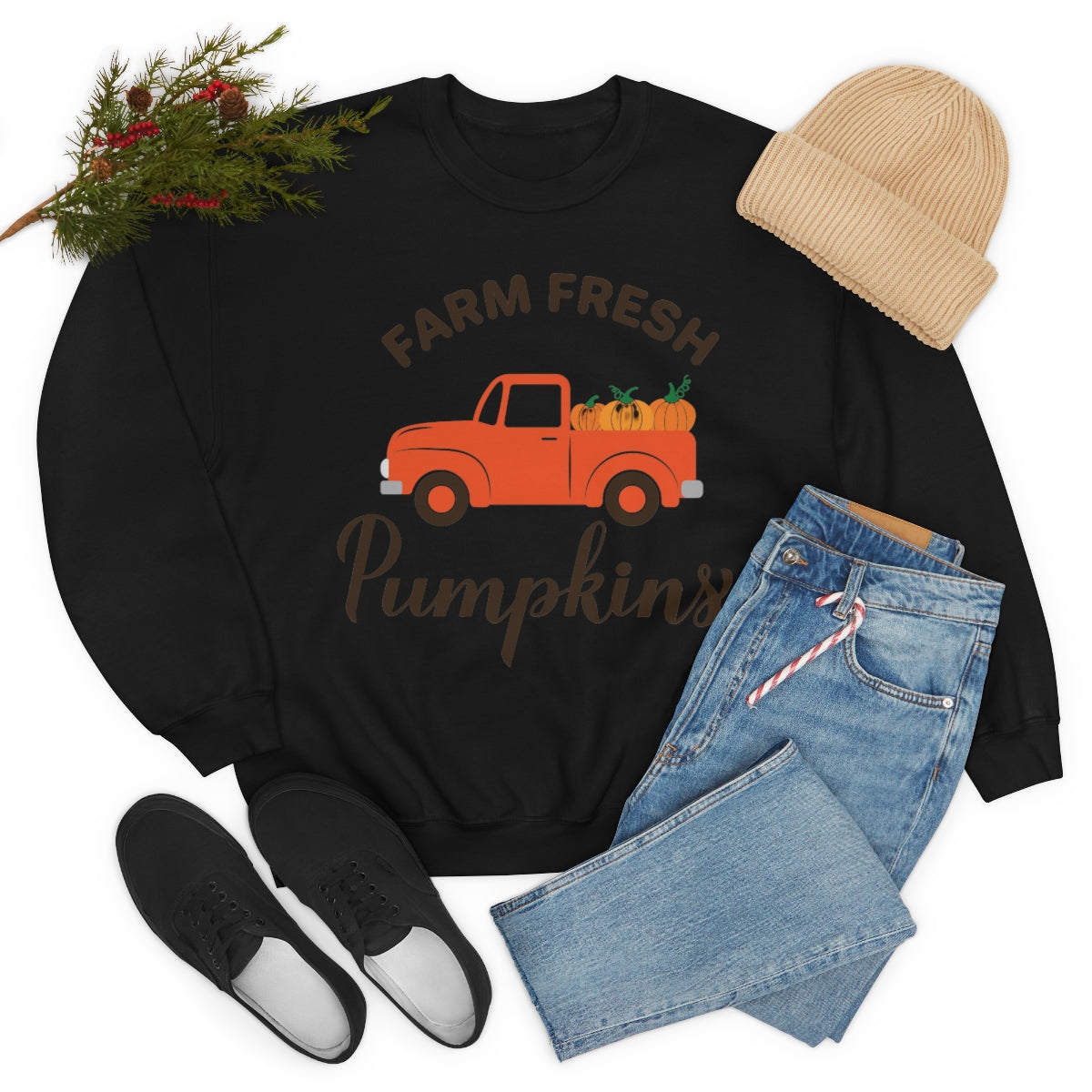 Farm Fresh Pumpkin Sweatshirt, Halloween Crewneck Sweatshirt, Halloween Sweater, Spooky Season, Fall Theme on Unisex Heavy Blend™ Crewneck Sweatshirt