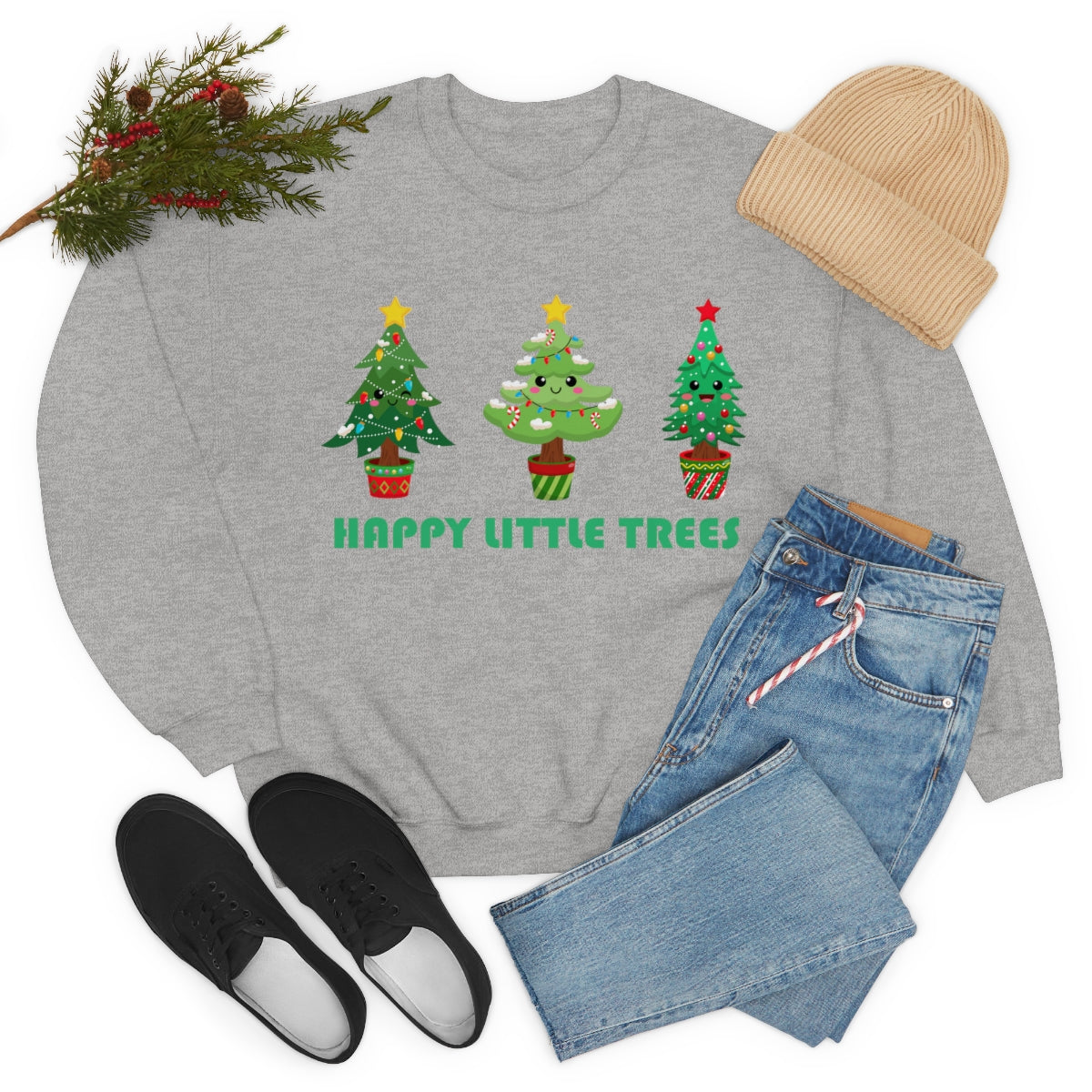 Cute Happy Little Christmas Xmas Trees Sweatshirt