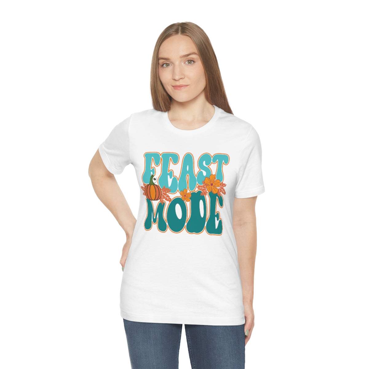 Feast Mode Cute Thanksgiving Tshirt Design | Thanksgiving TShirt | Thanksgiving T-Shirt | Thanksgiving Teeshirt Design on Unisex Jersey Short Sleeve Tee