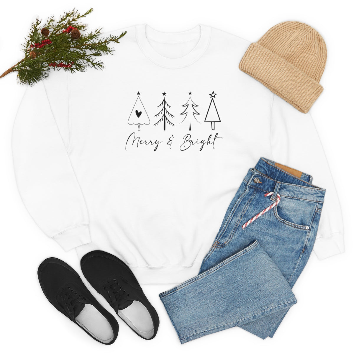 Merry & Bright Simple Christmas Xmas Trees Holiday Sweatshirt