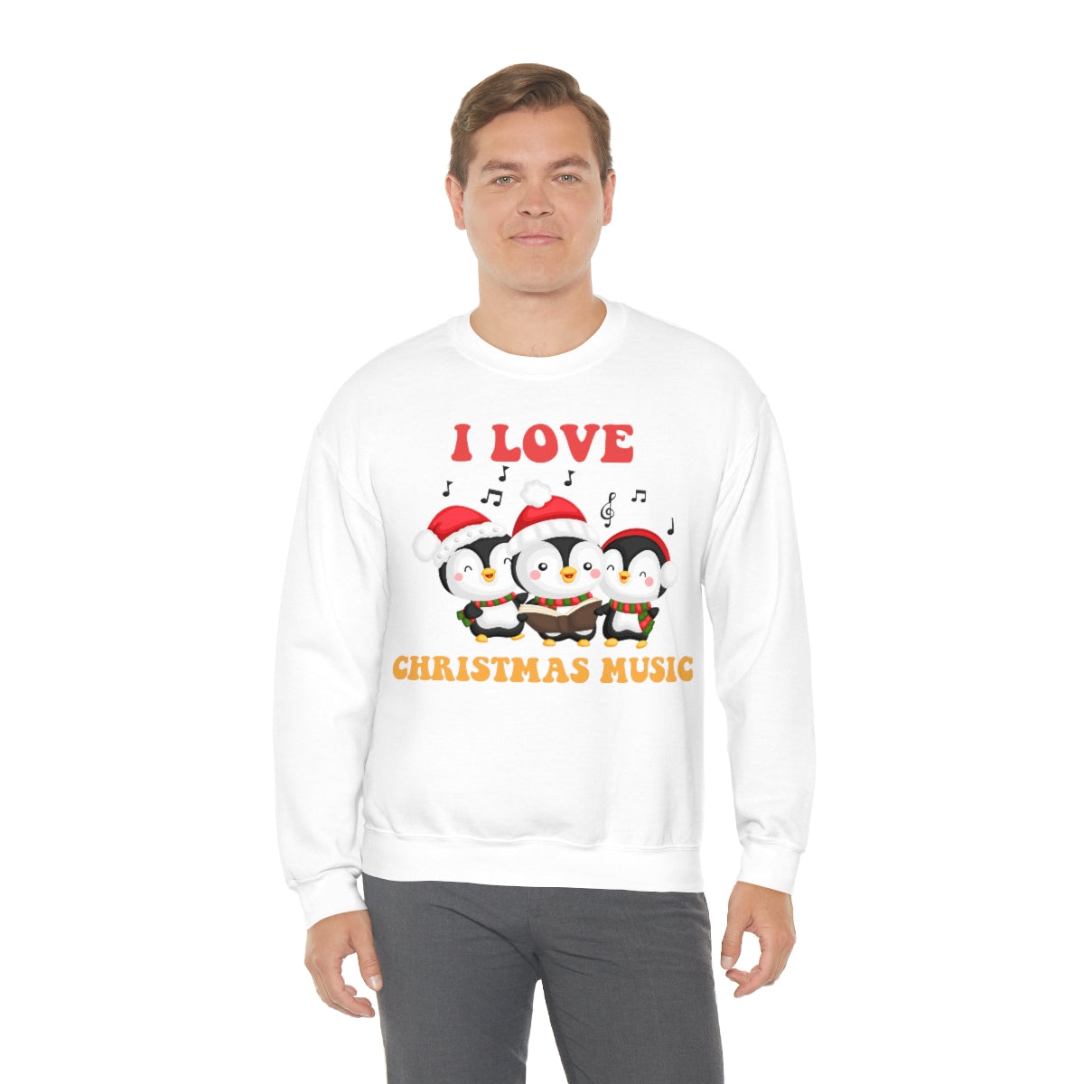 Cute I Love Christmas Music Singing Caroling Penguins Xmas Holiday Sweatshirt